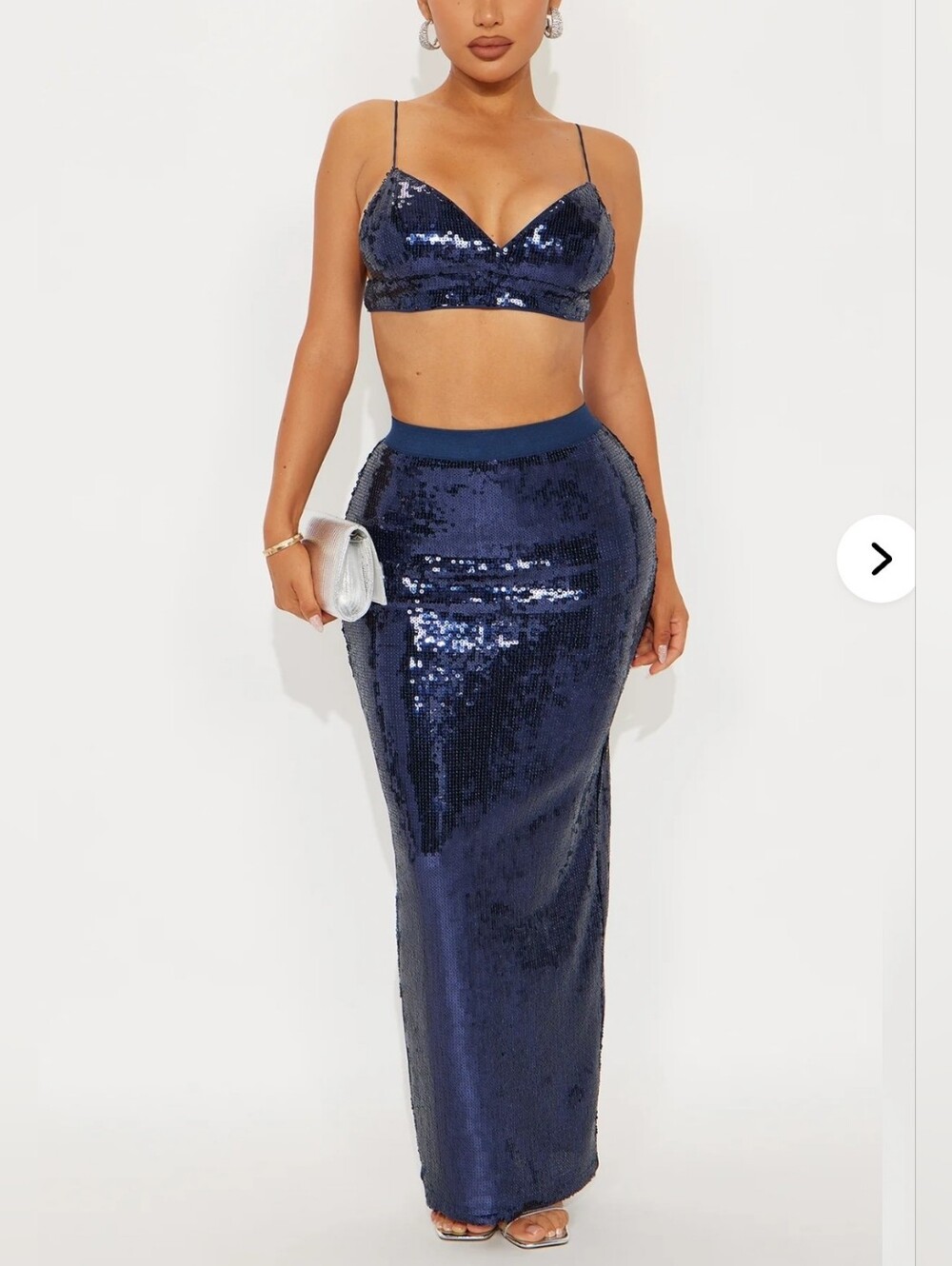 Sequin Maxi Pencil Skirt - Navy
